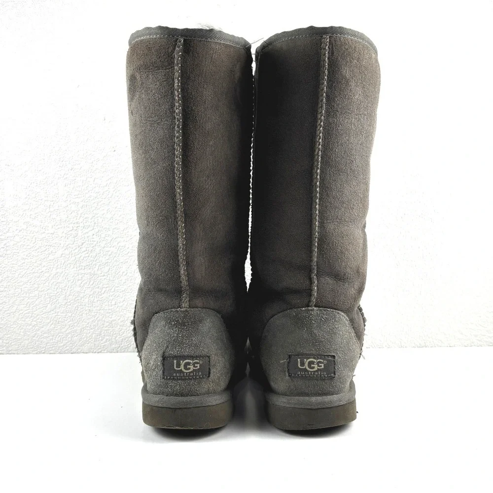UGG Classic Tall Boot Women 7 Grey Good Suede Shearling 5815 Cozy Sheepskin